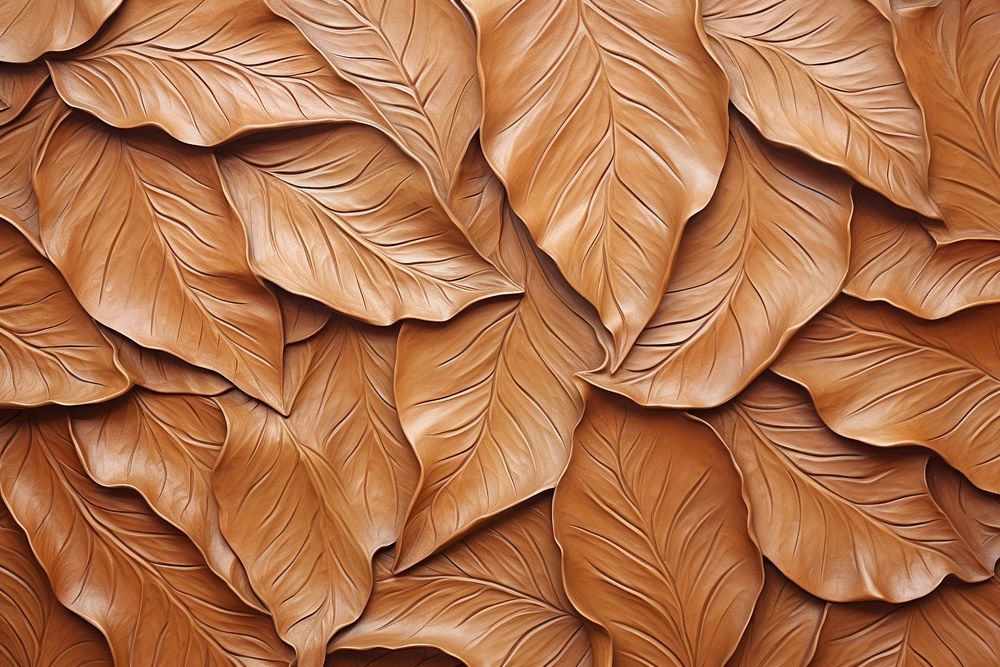 Dried leaf bas relief pattern plant wood art.