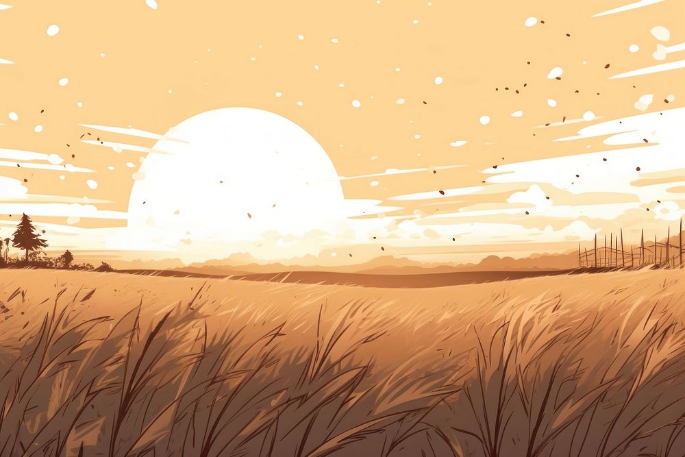 Illustration wheat field landscape sunlight outdoors.
