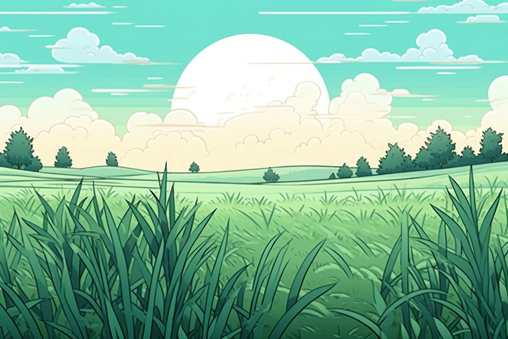 Illustration wheat field landscape green agriculture.