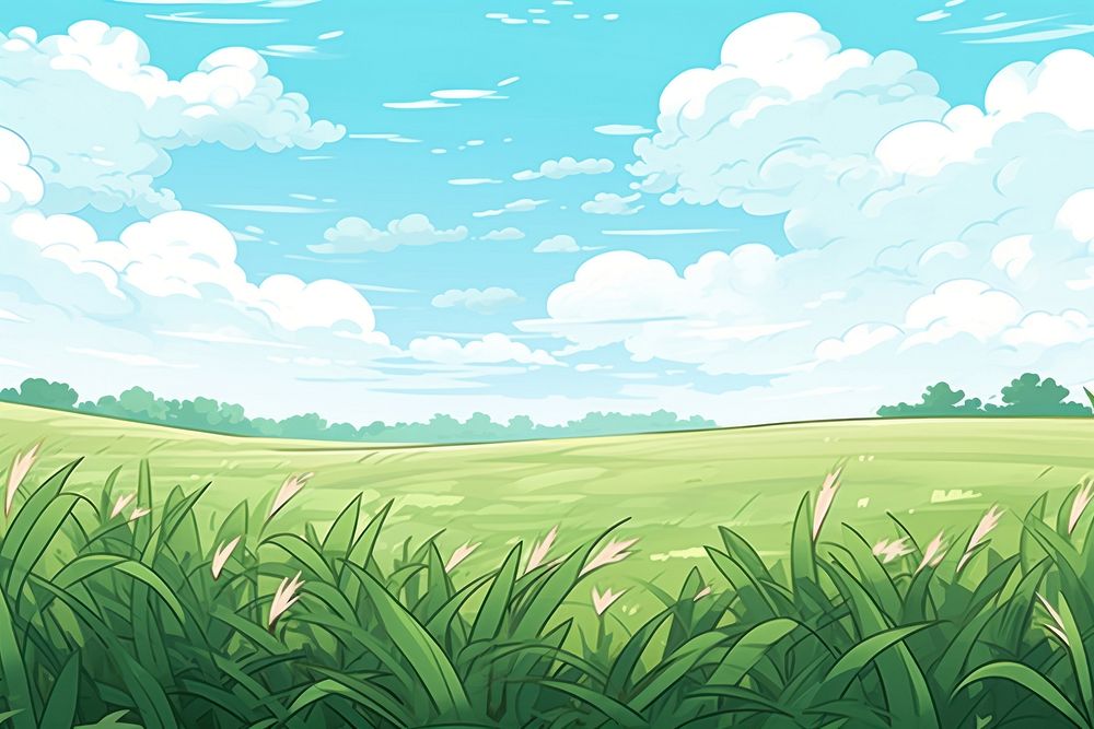 Illustration wheat field landscape green backgrounds.
