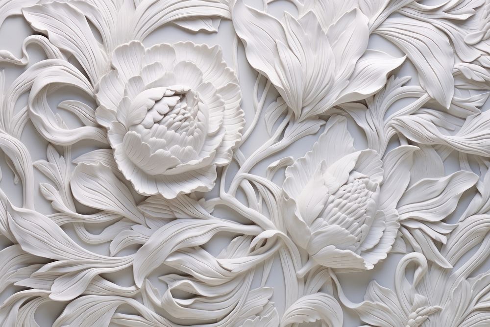 Japanese bas relief pattern art white backgrounds.