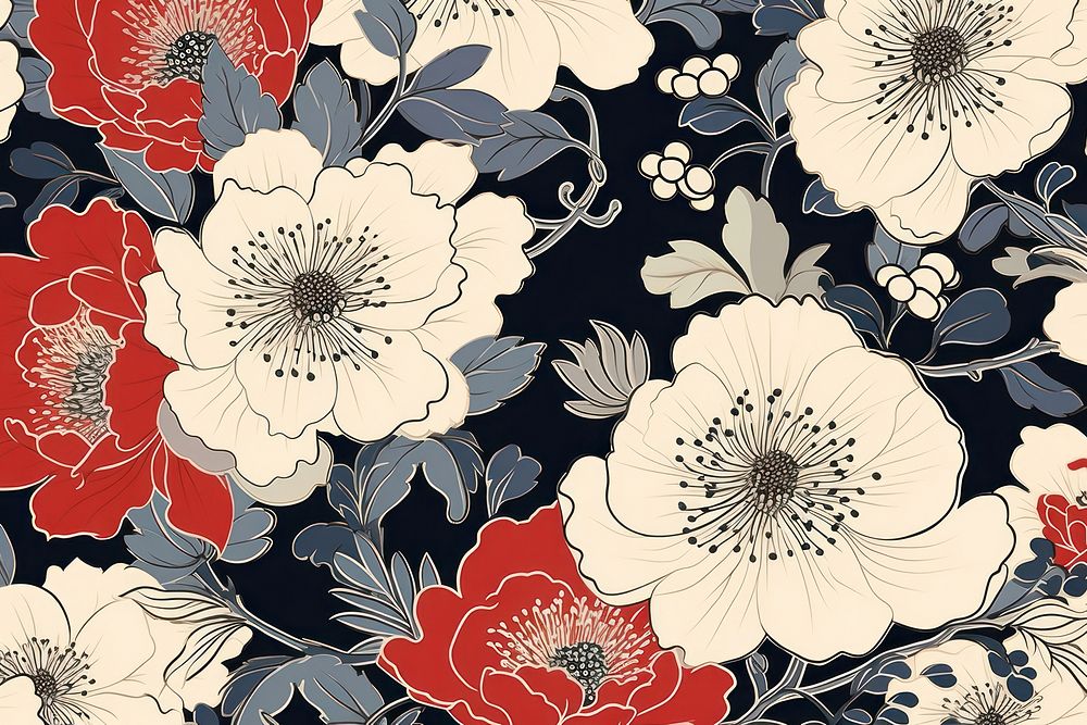 Japanese flower pattern wallpaper plant art.