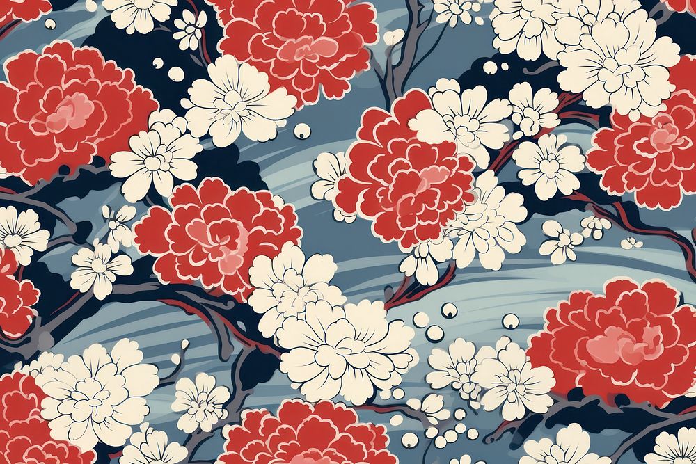 Japanese flower pattern wallpaper plant art.