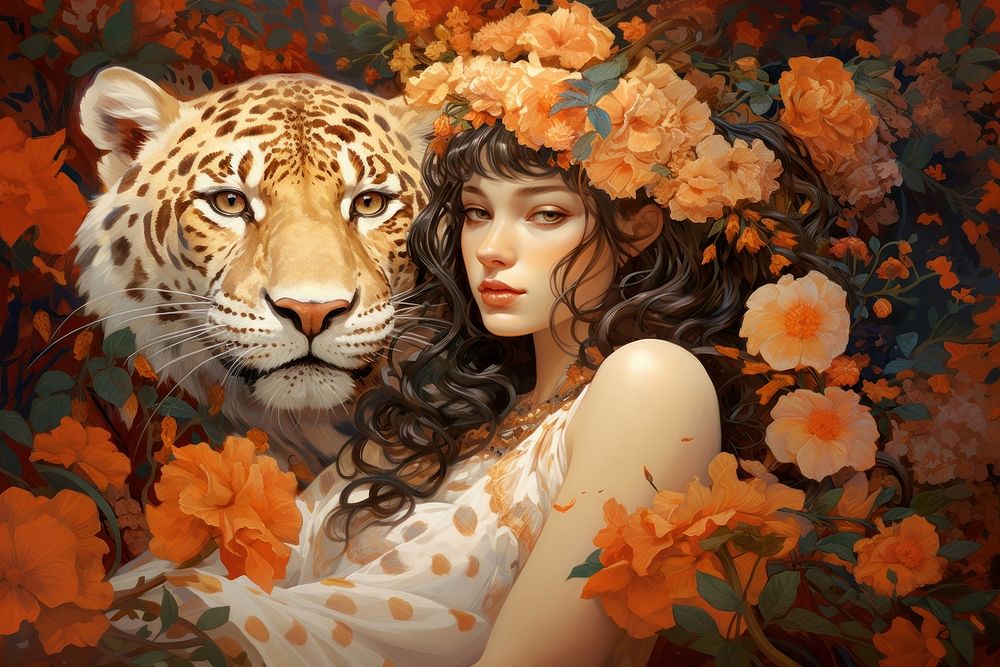 Leopard and flowers leopard art photography.