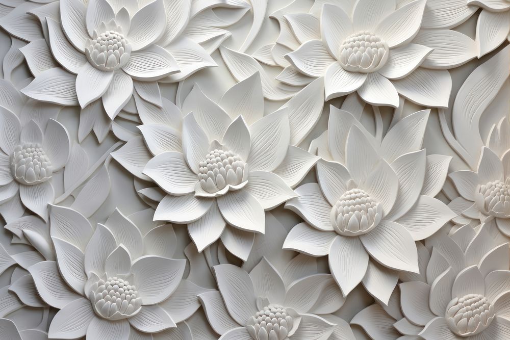 Lotus flower bas relief pattern art wallpaper plant.