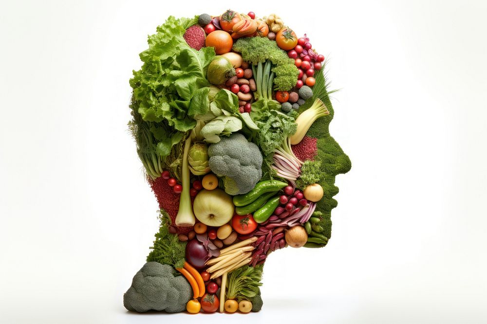 Nutritious food into a human head vegetable broccoli fruit. AI generated Image by rawpixel.