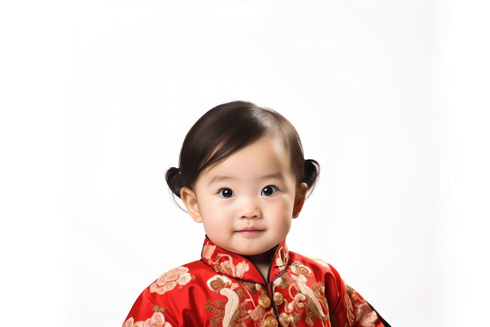 Photo chinese girl baby portrait head white background. AI generated Image by rawpixel.