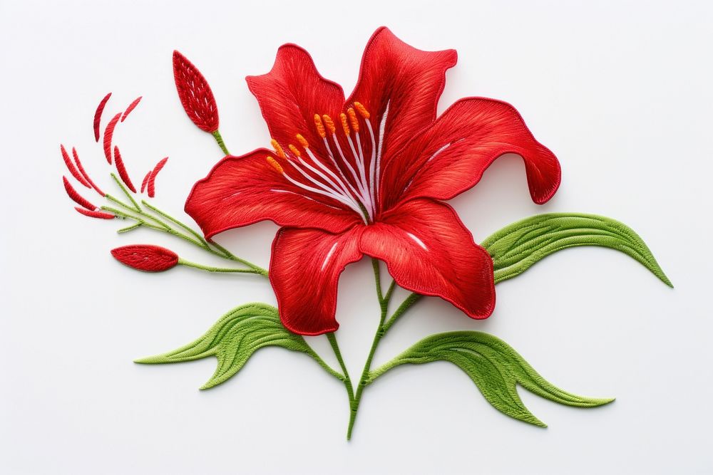 Lily in embroidery style flower plant inflorescence.