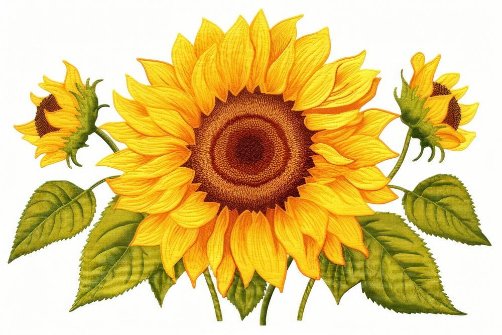 Sunflower in embroidery style plant inflorescence creativity.