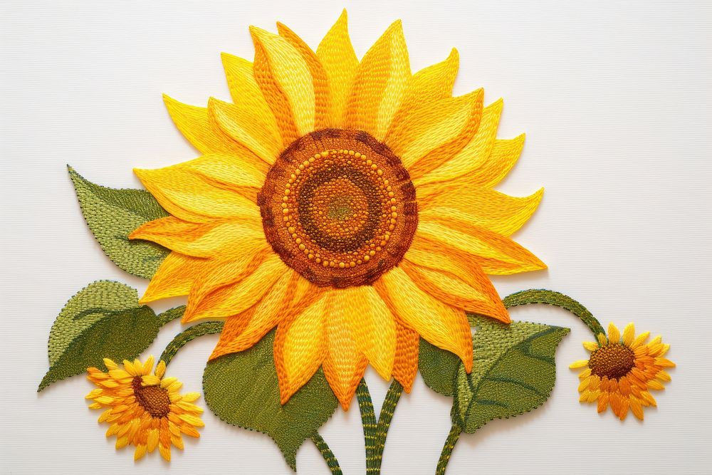Sunflower in embroidery style pattern plant inflorescence.