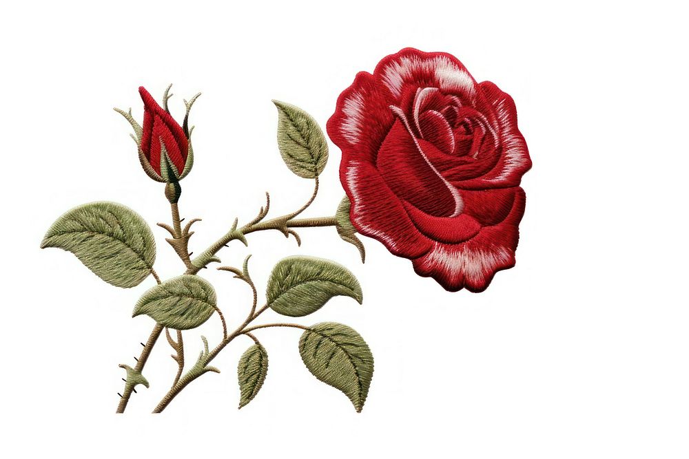 Rose in embroidery style flower plant inflorescence.