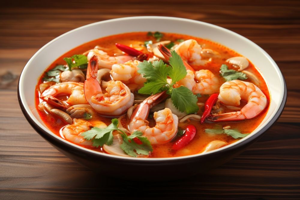 Tom Yum Goong Thai soup seafood meal.