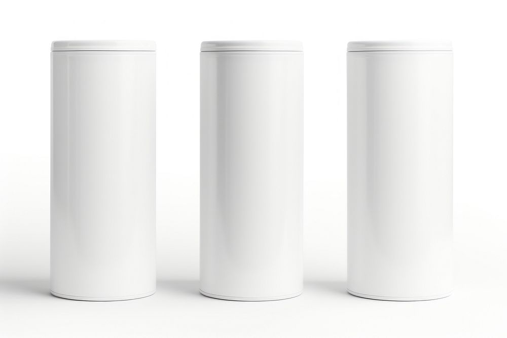 White Aluminum cans  cylinder white white background.
