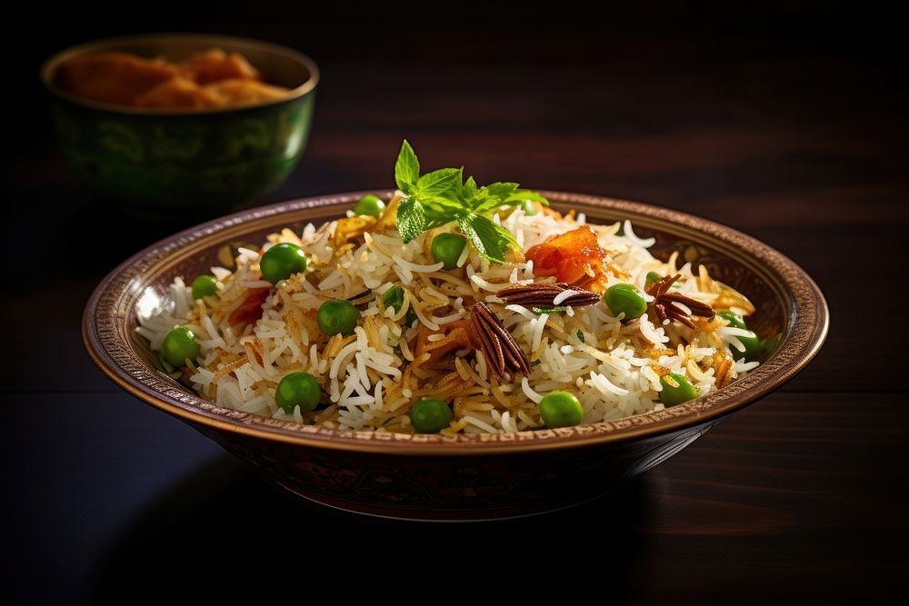 Biryani south asia food plate rice vegetable.
