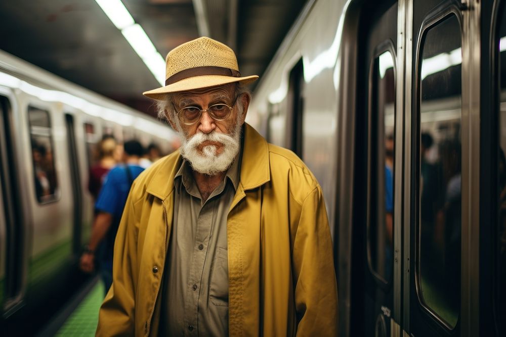 Brazilian old man standing portrait glasses.