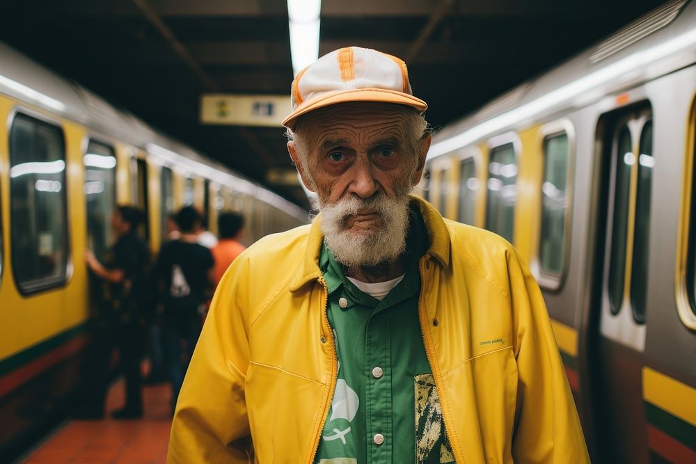 Brazilian old man portrait vehicle subway.