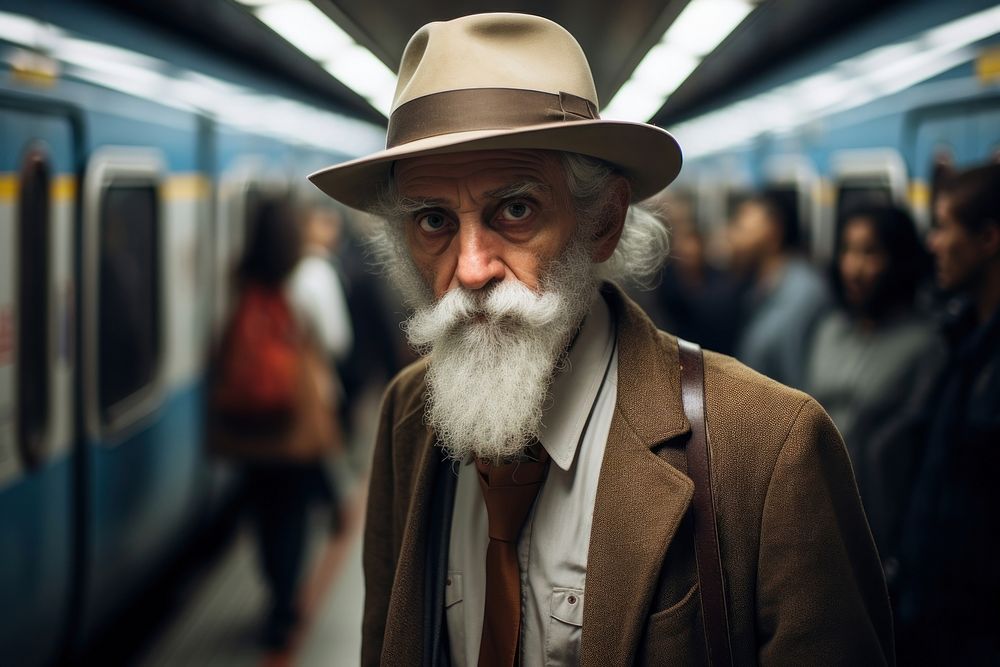 Brazilian old man portrait travel subway.