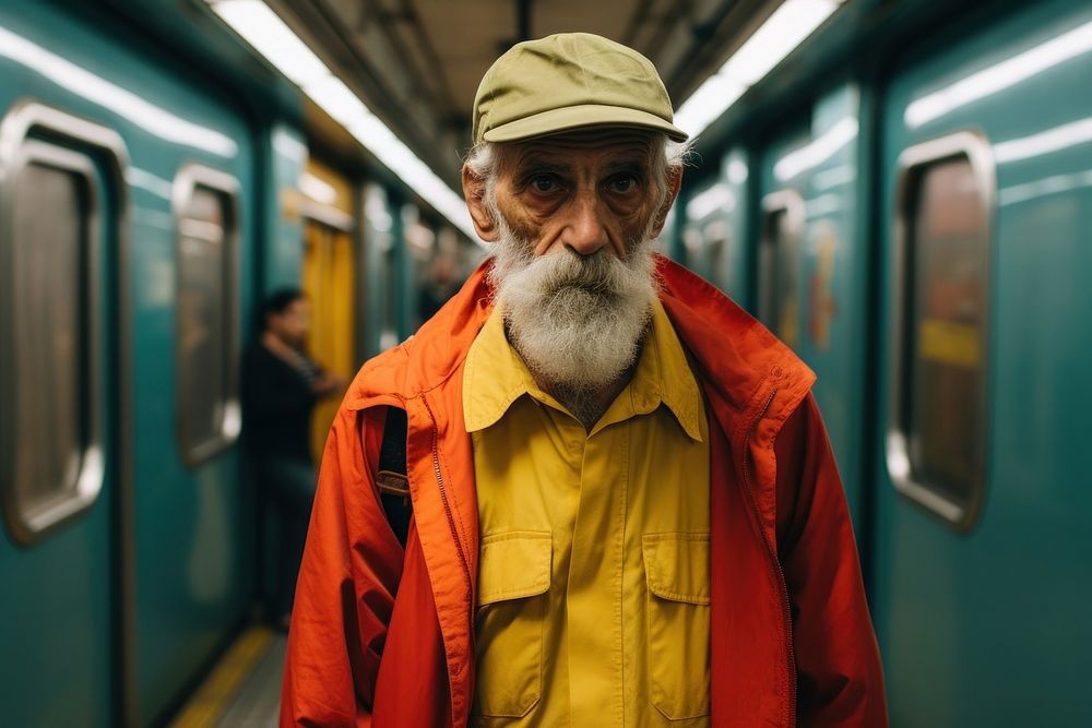 Brazilian old man portrait subway travel.