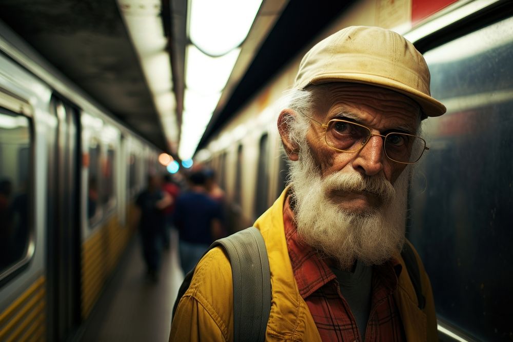 Brazilian old man subway portrait glasses.