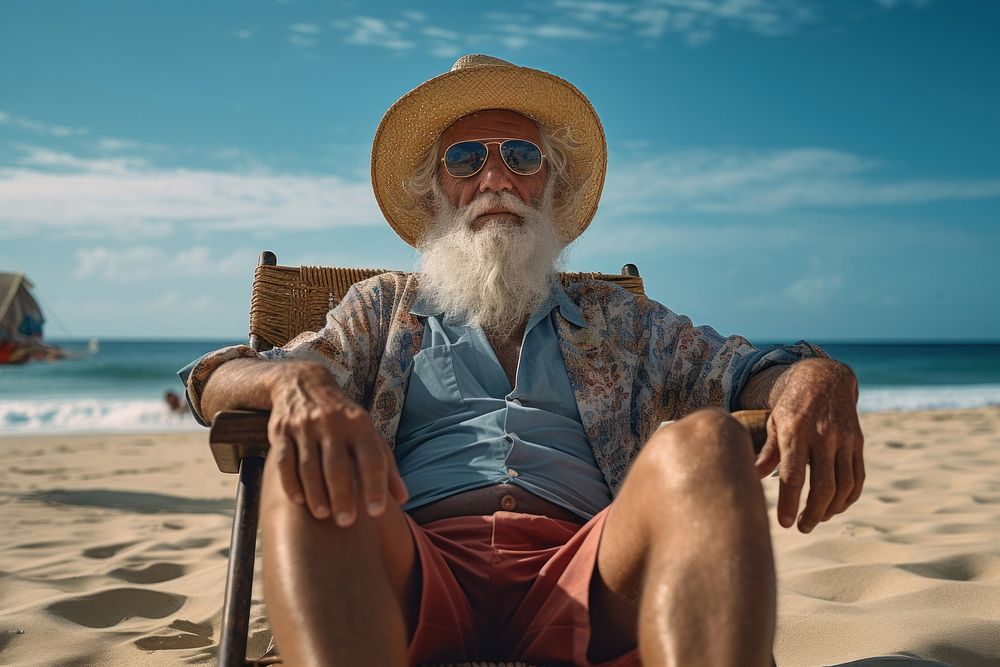 Brazilian old man beach outdoors glasses.
