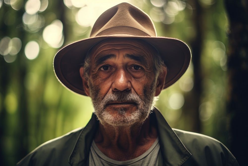 Latina brazilian senior man portrait forest adult.