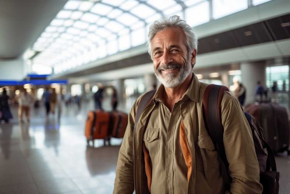 Latina brazilian senior man airport luggage travel.