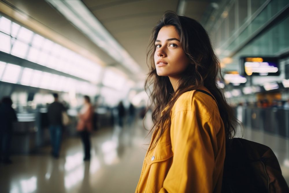 Latina brazilian woman airport portrait travel.