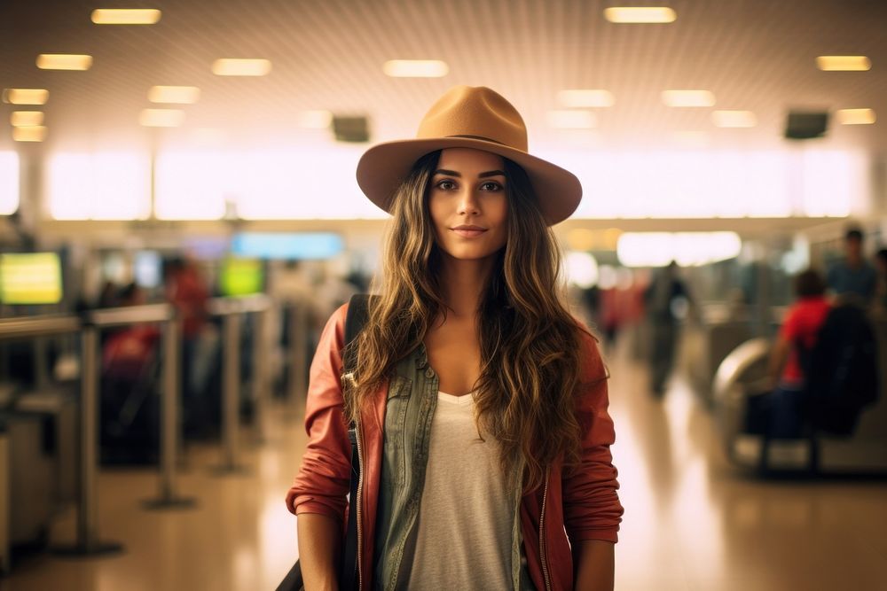 Latina brazilian woman portrait airport travel.