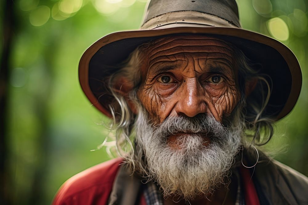 Latina mexican senior man portrait forest adult.
