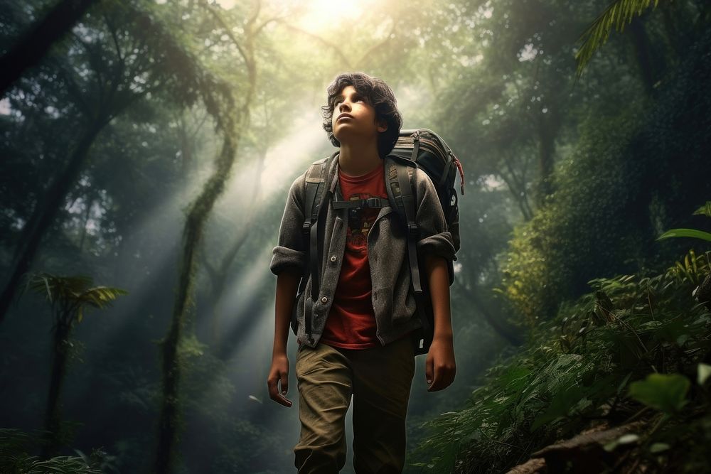 Latino Peruvian teenage adventure outdoors backpack.