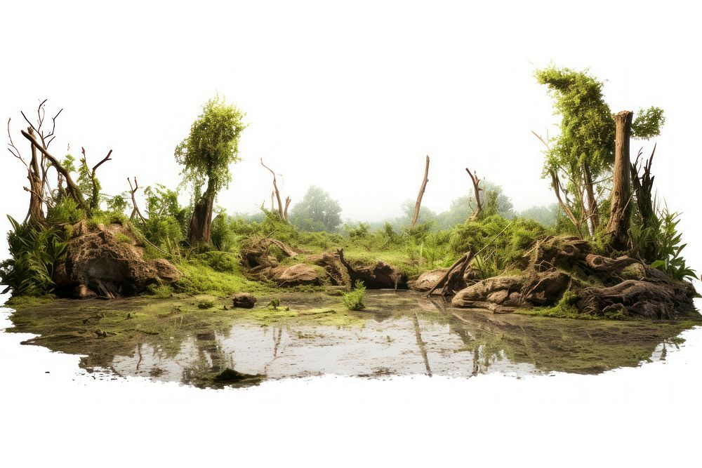 Swamp landscape nature vegetation. AI generated Image by rawpixel.