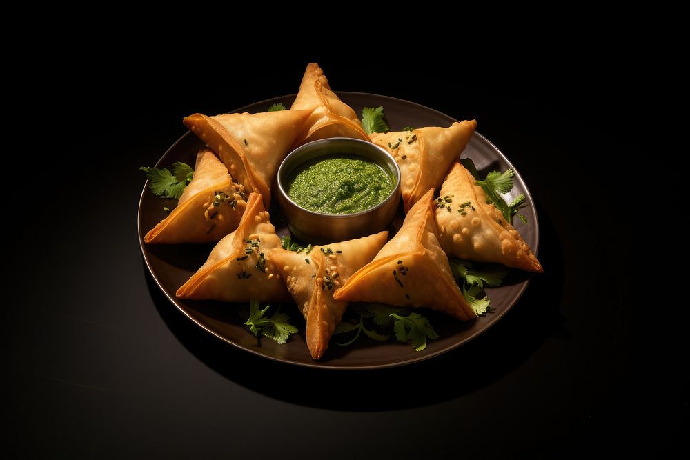 Samosa south asian food plate appetizer vegetable.