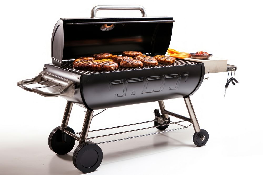 Barbecue grill grilling food white background.