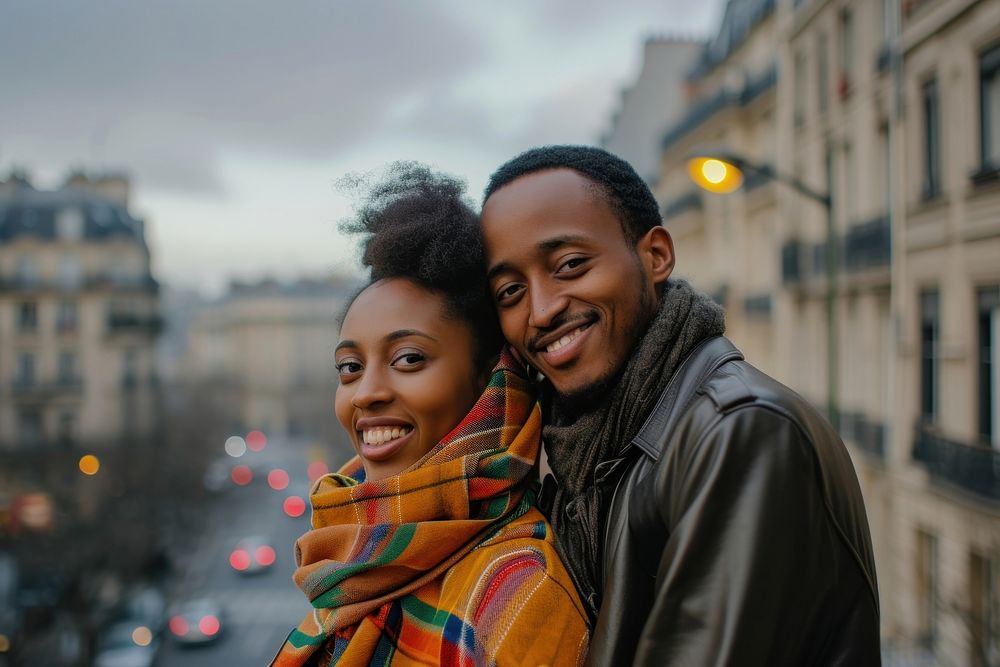 Ethiopian couple sightseeing in europe portrait adult scarf.