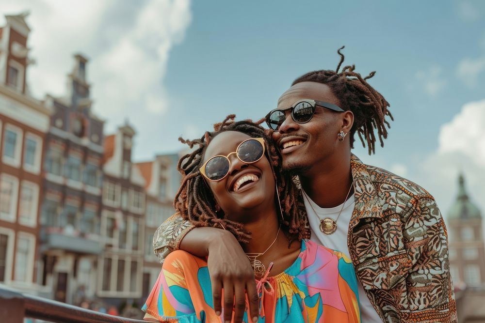 Kenyan couple sightseeing in europe adult city togetherness.
