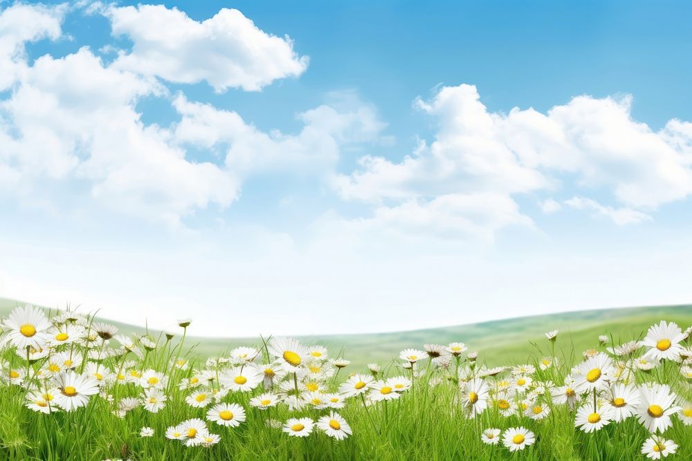 Landscape daisy hills nature backgrounds grassland. AI generated Image by rawpixel.