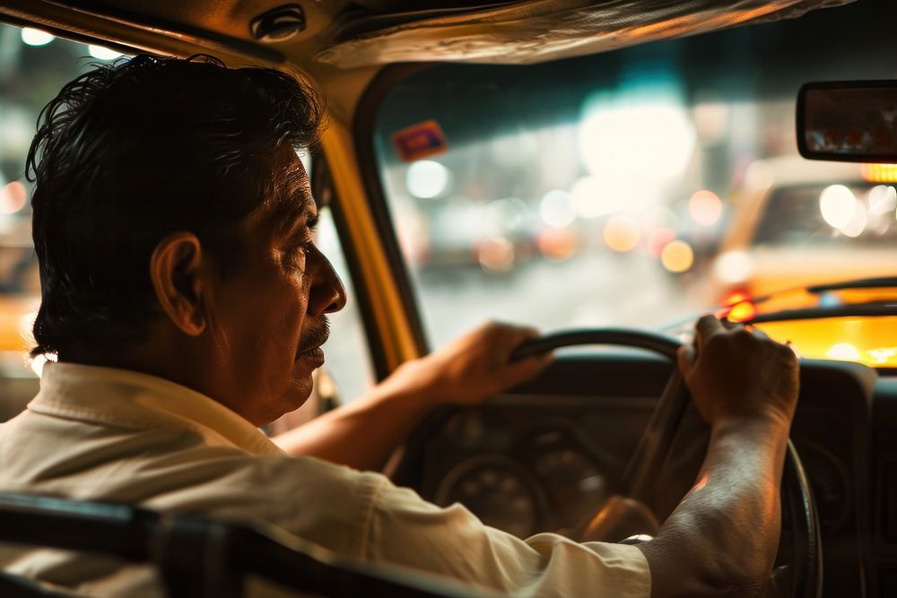 Latino taxi driver drive a taxi car vehicle driving adult. AI generated Image by rawpixel.