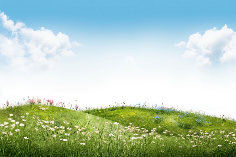 Meadow hills landscape nature grassland. AI generated Image by rawpixel.