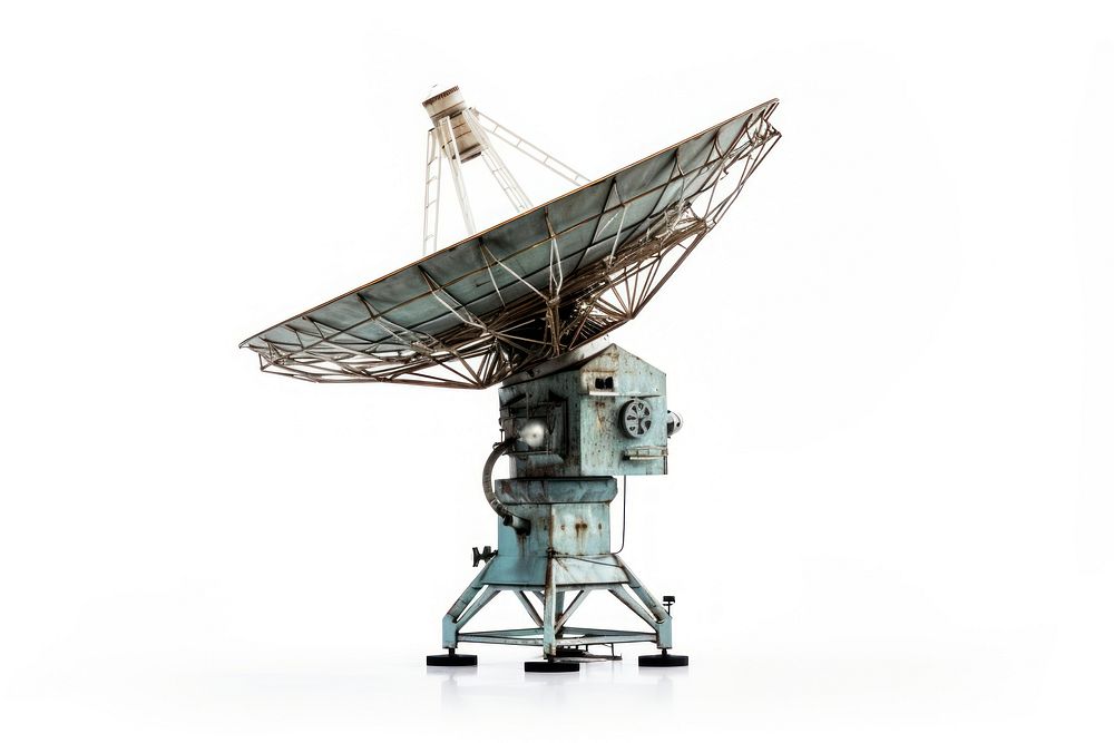 Communication satellite antenna white background.