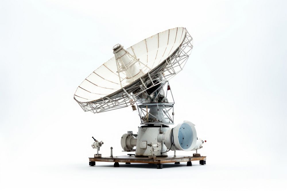 Communication satellite antenna white background.