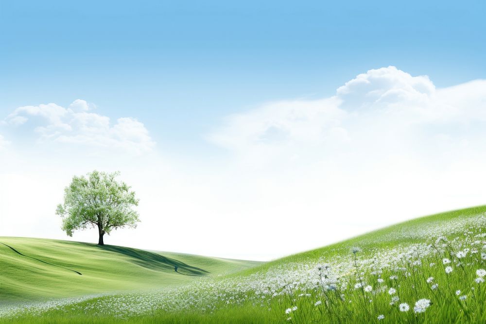 Spring hills landscape nature grassland. AI generated Image by rawpixel.