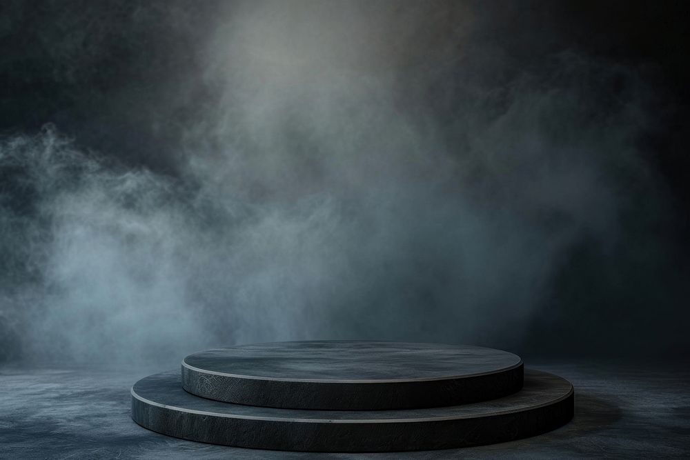 Dark product podium smoke architecture monochrome.