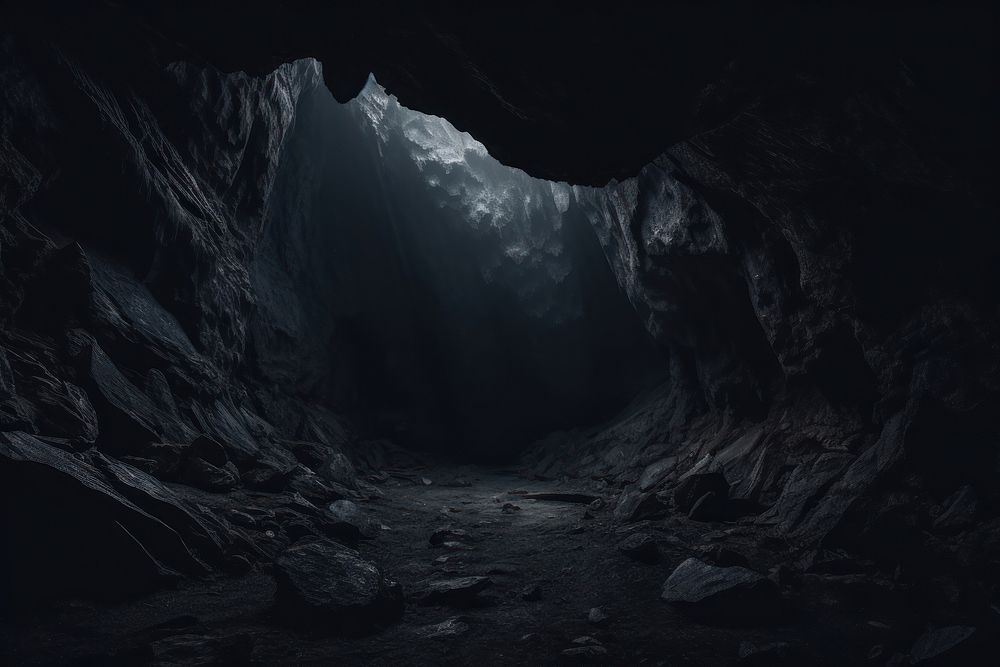 Dark background cave mountain nature.
