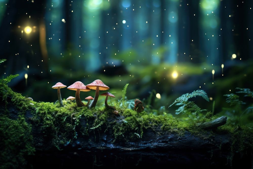 Fairy mushroom outdoors forest.