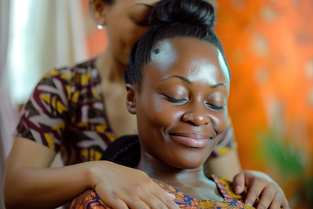 Ghanan woman skin togetherness relaxation.