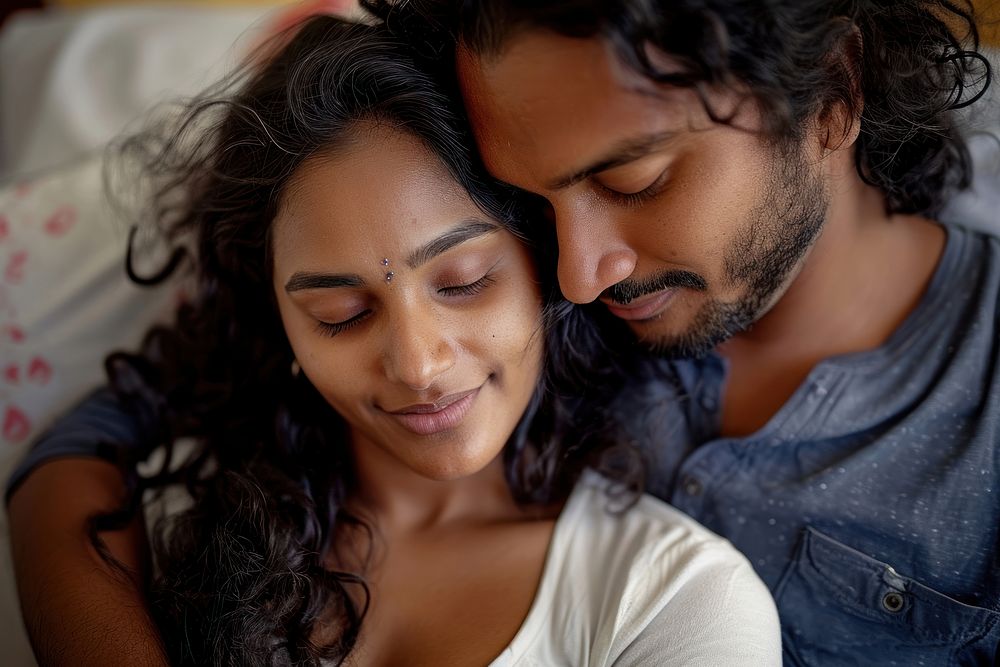 Indian young female couple adult love head.