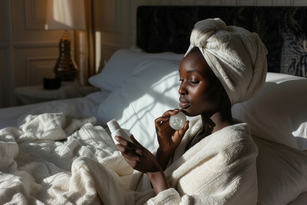 Kenyan woman blanket bedroom adult.