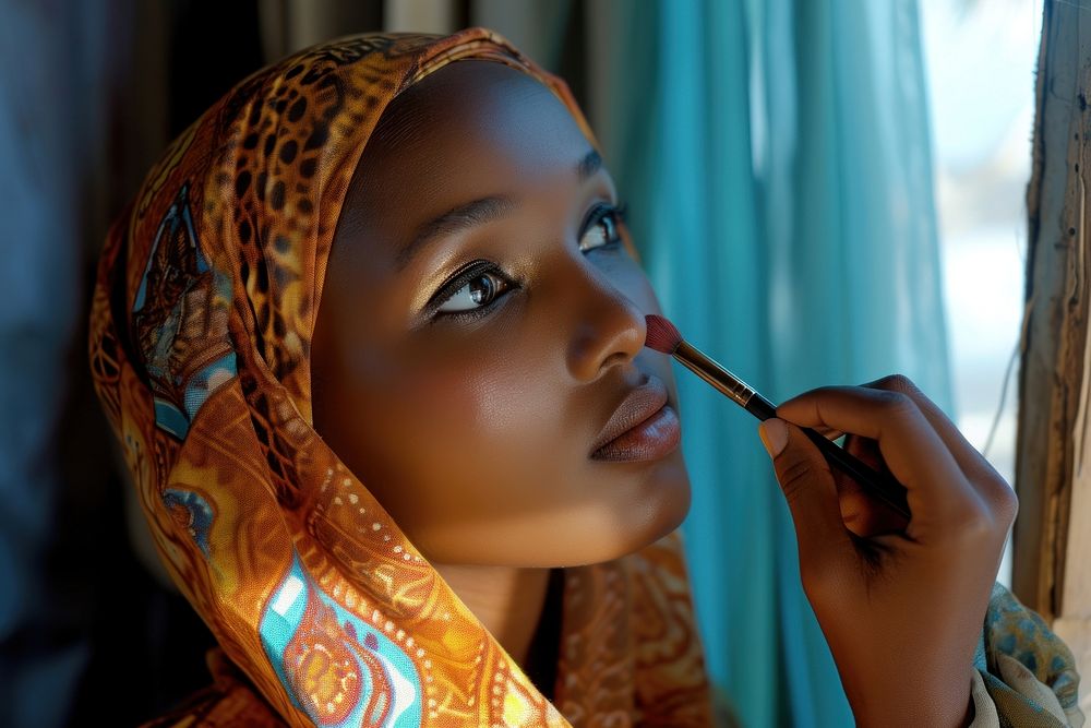 Somali woman makeup skin headscarf.