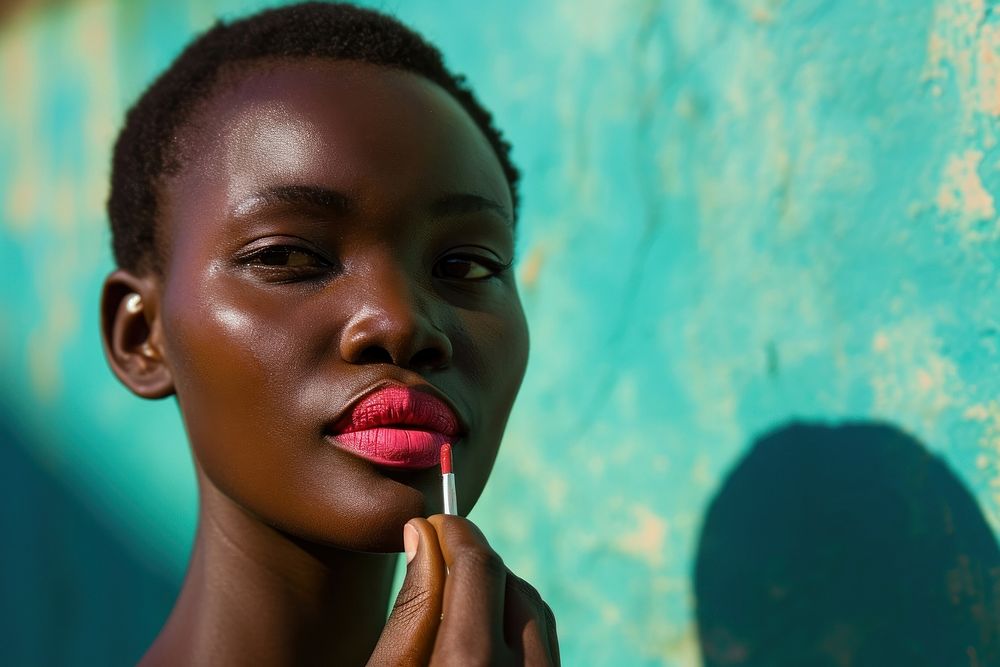 South African woman cosmetics lipstick skin.