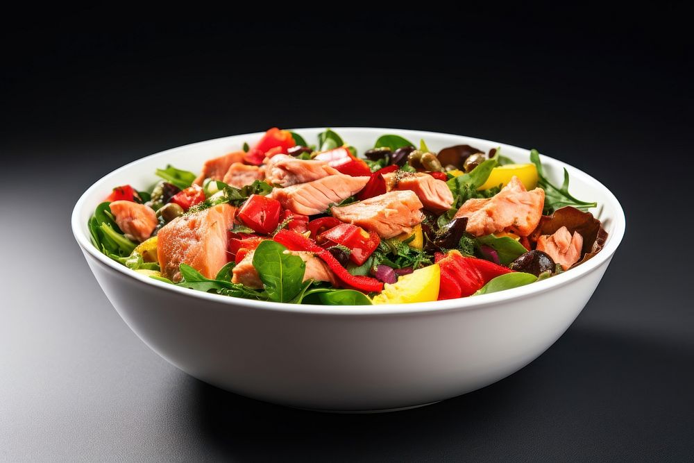 Salmon salad food bowl vegetable. AI generated Image by rawpixel.